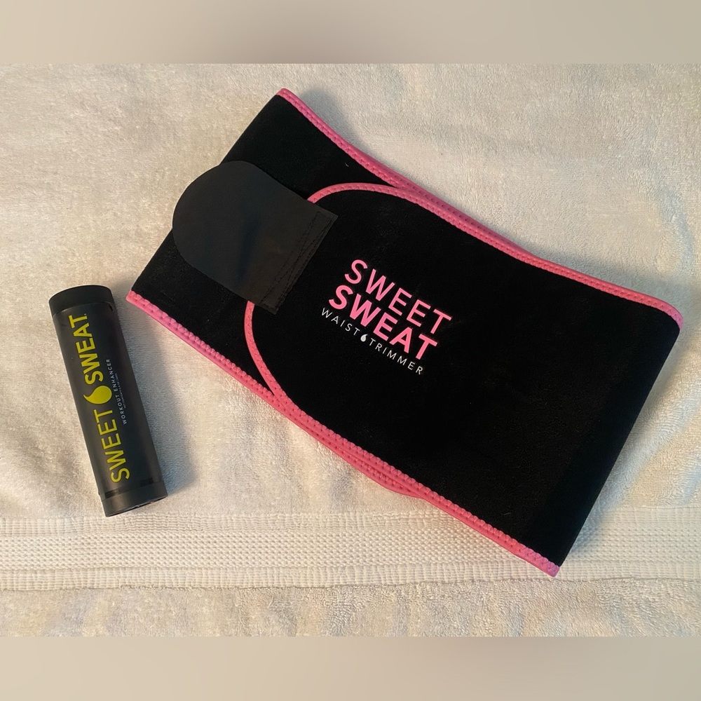 Sweet Sweat waist trimmer with sweet sweat workout enhancer